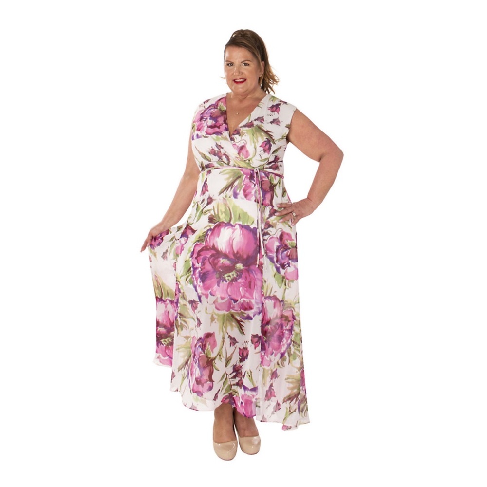NWT Maison Tara Side-Tie Floral Maxi Dress Ivy Pink Size 16